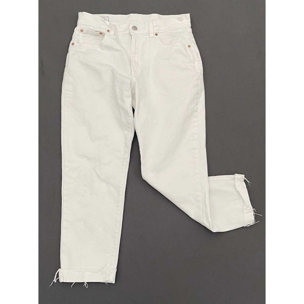 GAP Girlfriend Womens Size 6 Short Mid Rise White Raw Hem Jeans - Picture 3 of 14